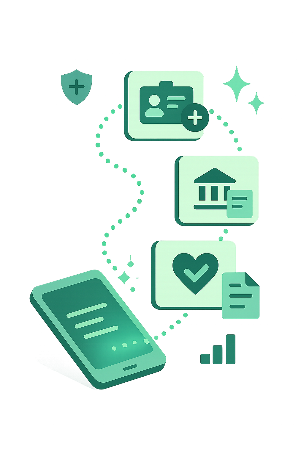 An illustration representing automated healthcare workflows, connecting data to patient care.